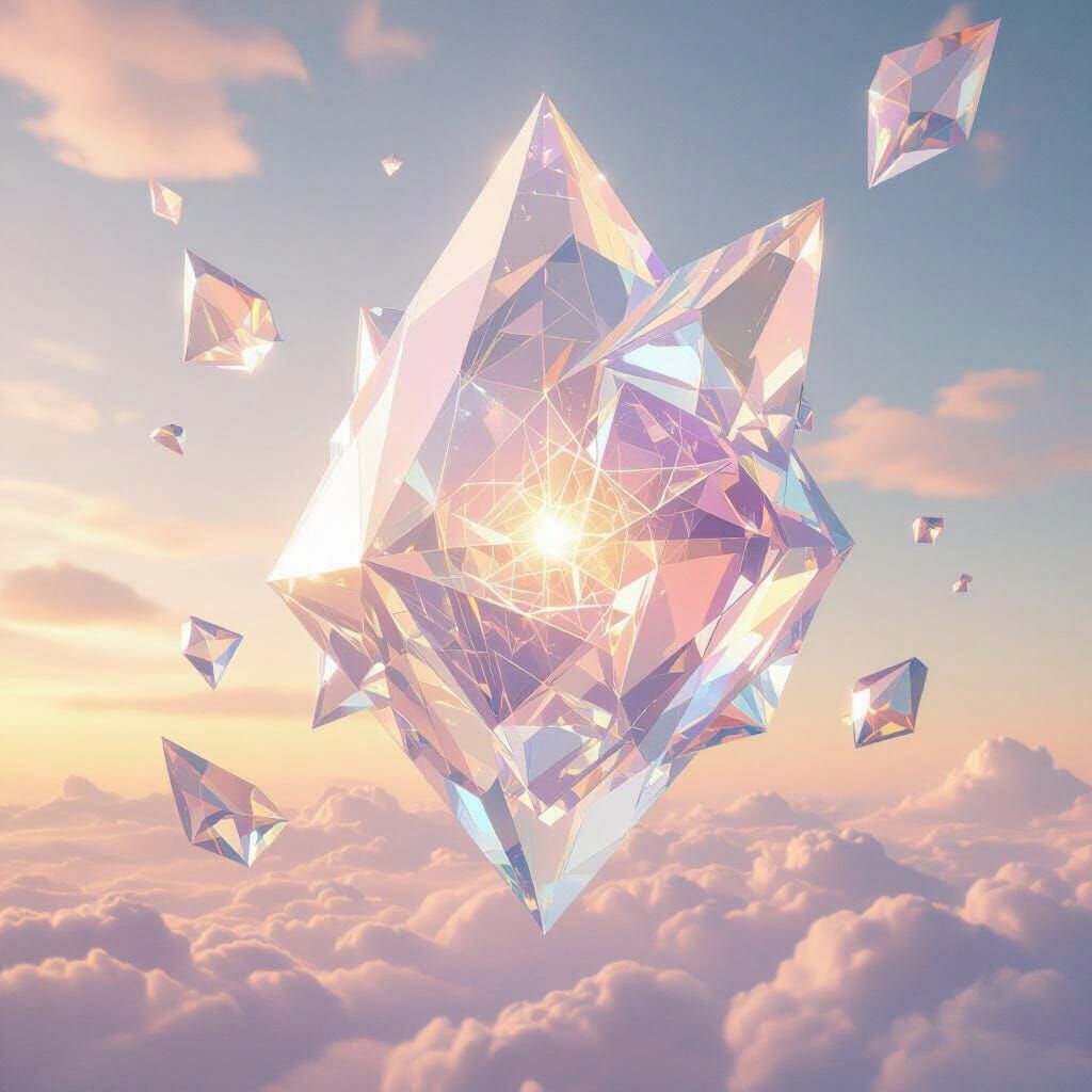 Floating Crystalline Structure in Atmosphere, Abstract Geome...