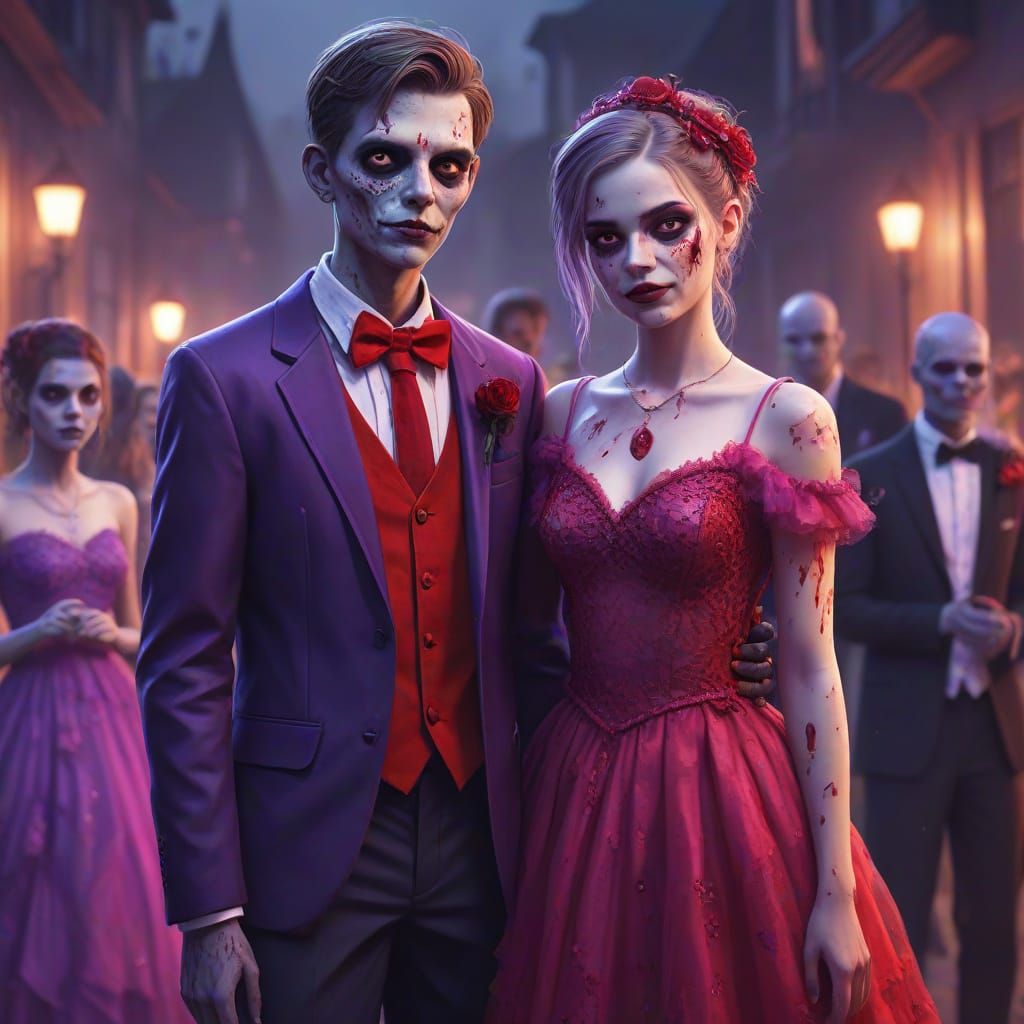 Cute Zombies Celebrate Prom Night in Vibrant Digital Art