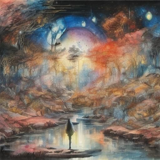 Watercolor Garden Scene with Easter Bunny