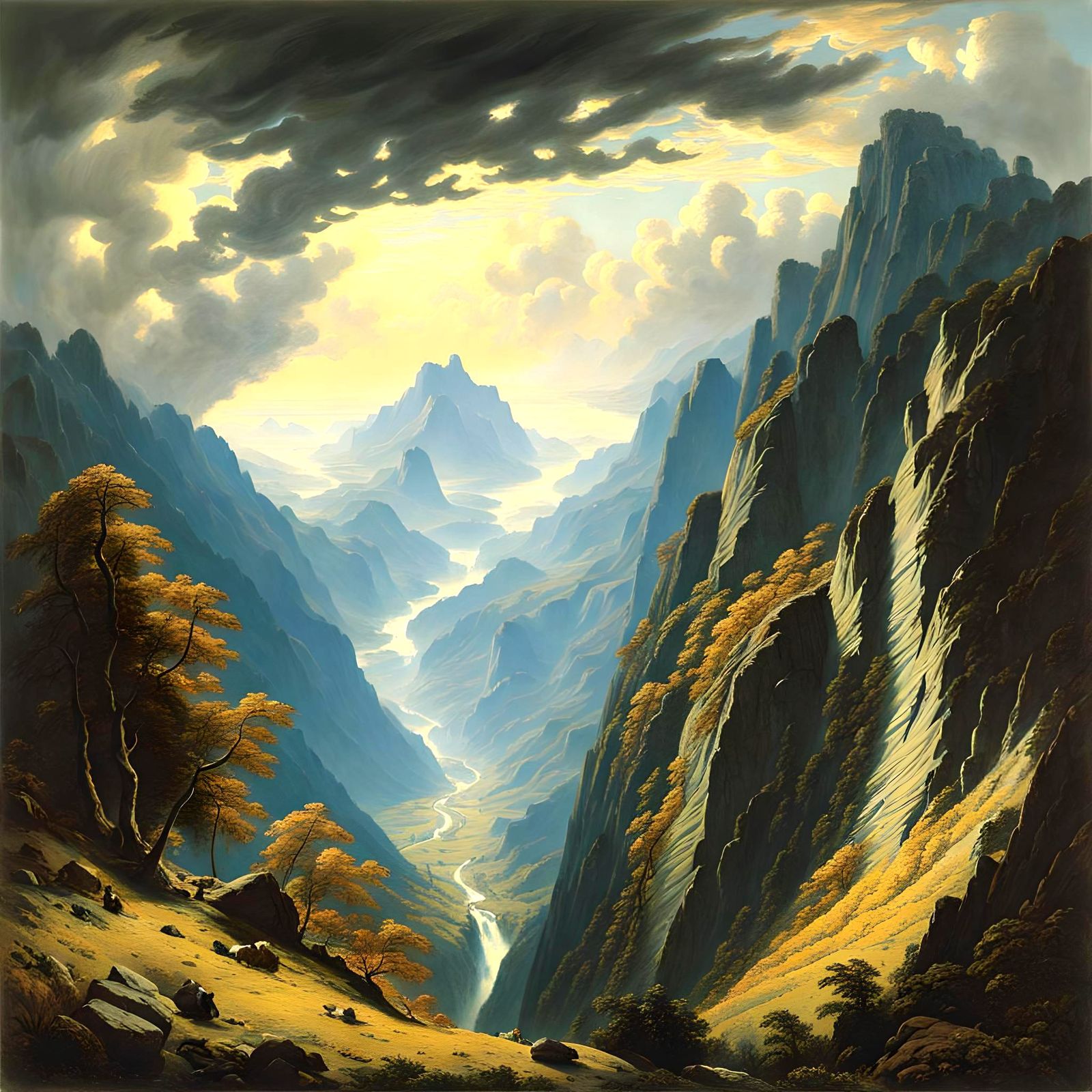 Swiss Alps Crevice in Romantic Shin Hanga Style