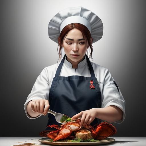 Hyperrealistic Chef Prepares Lobster, Detailed Portrait