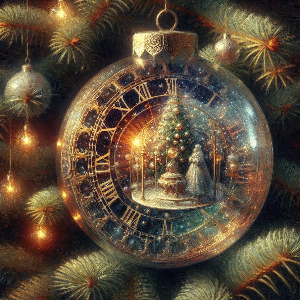 Christmas Tree Decoration in an Oil Painting Style