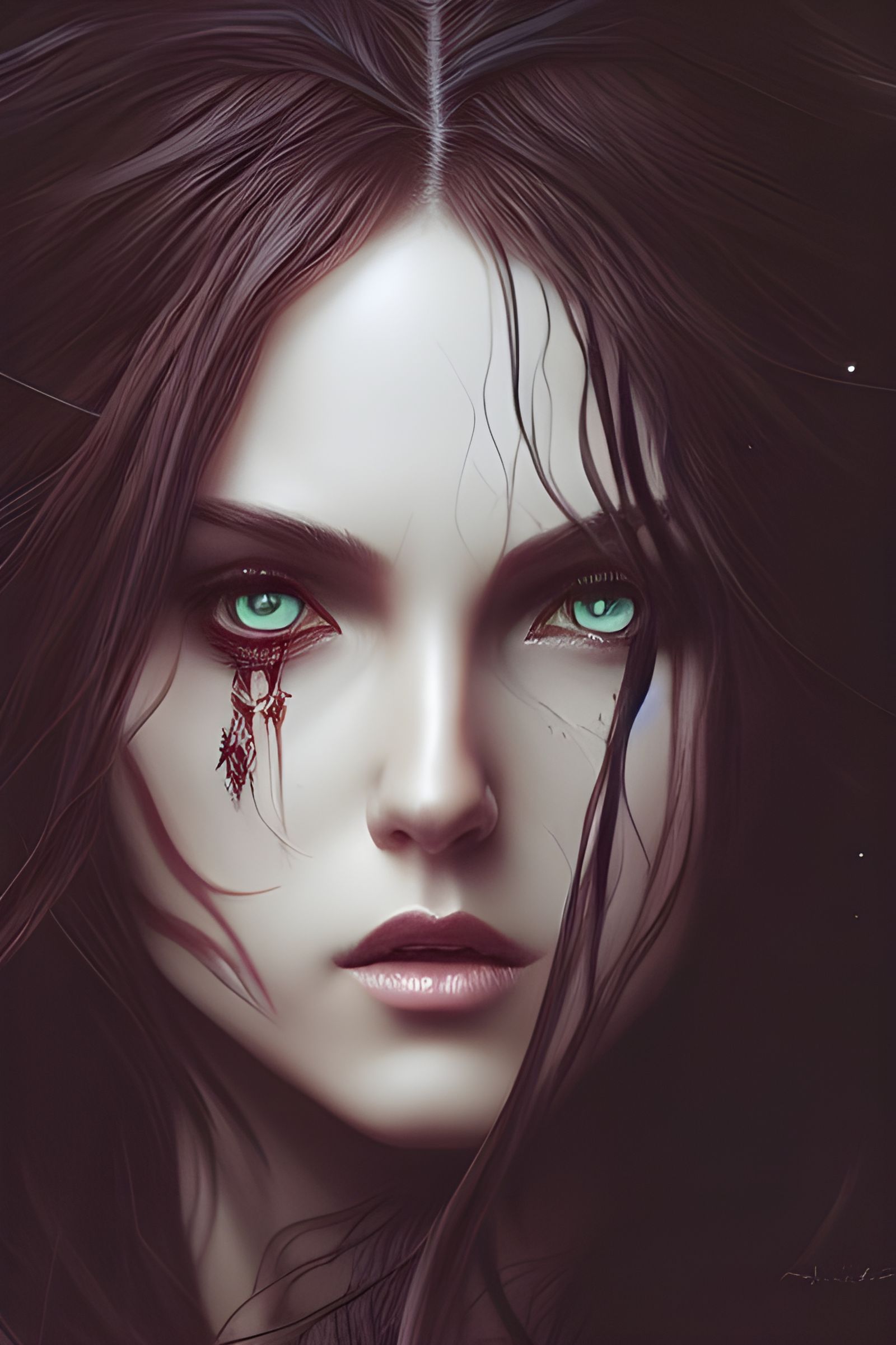 Sinister Goddess with Long Hair, Digital Art