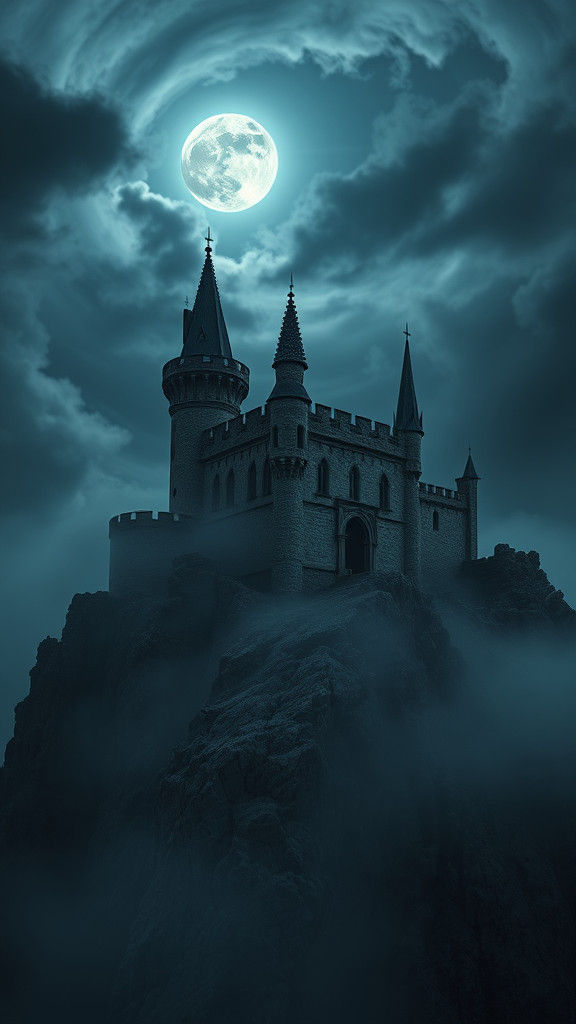 Eerie Gothic Castle Under Moonlight