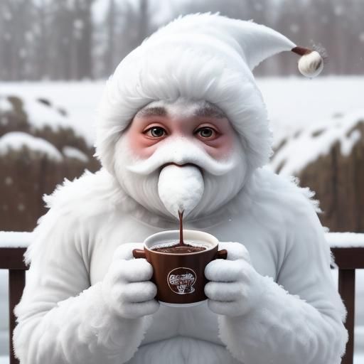 Snow Monster Drinking Hot Chocolate