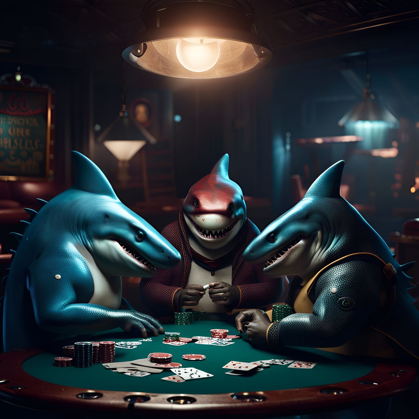 Shady Sharks Play Poker: A Fantastical Matte Painting