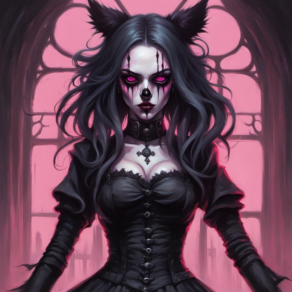Sinister Gothic Girl with Pink Eyes