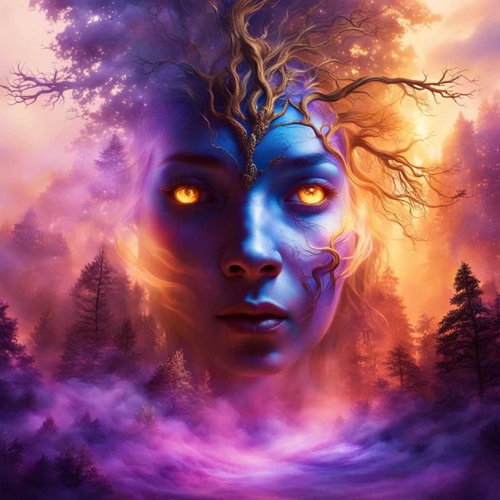 Fantasy Sorceress in Mystical Forest Digital Art