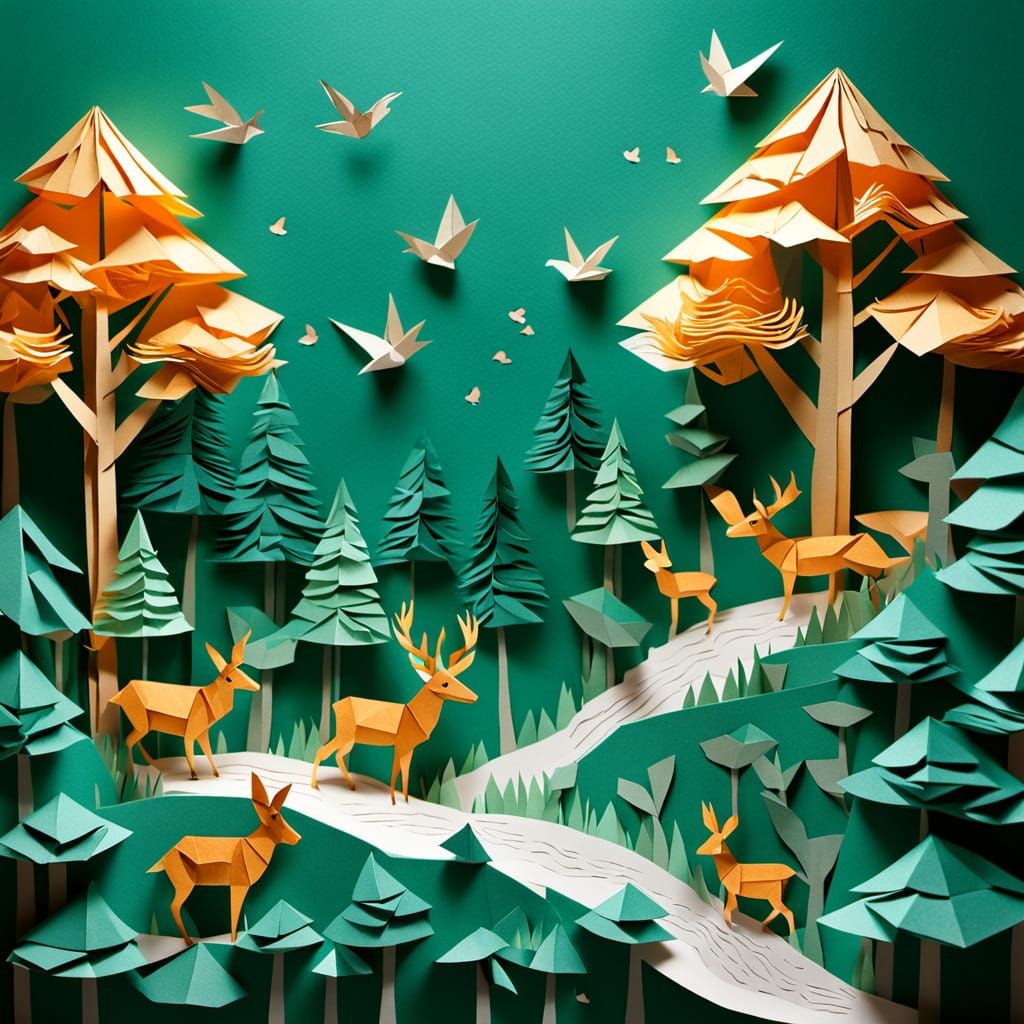 Whimsical Papercraft Forest Diorama with Origami Animals