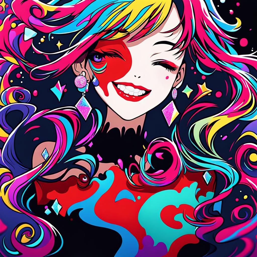 Pop Art Anime Girl Portrait in Takashi Murakami Style