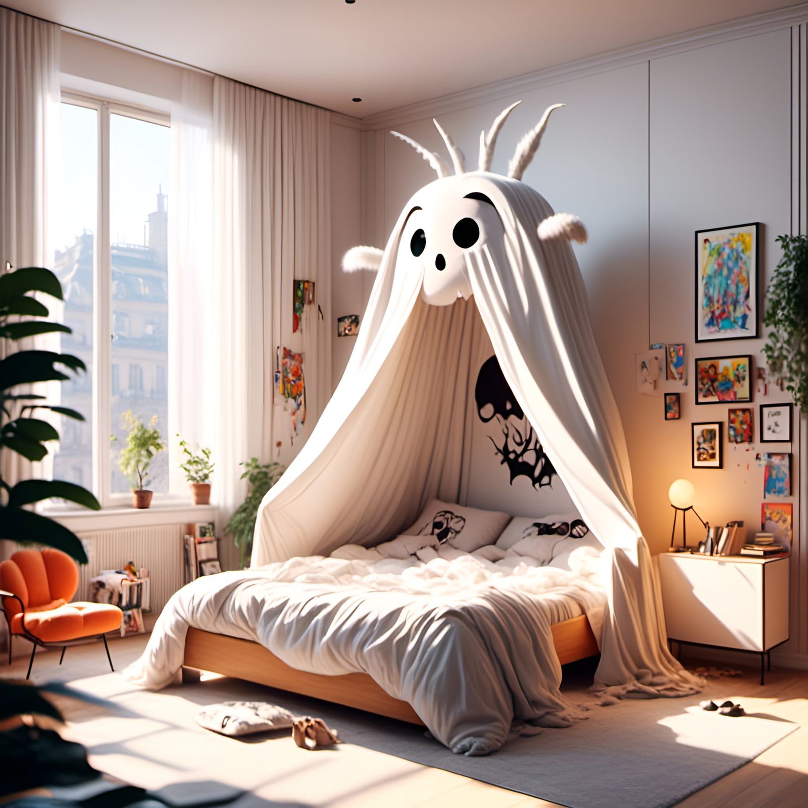 Cartoon Monster Bed in Bright Bedroom
