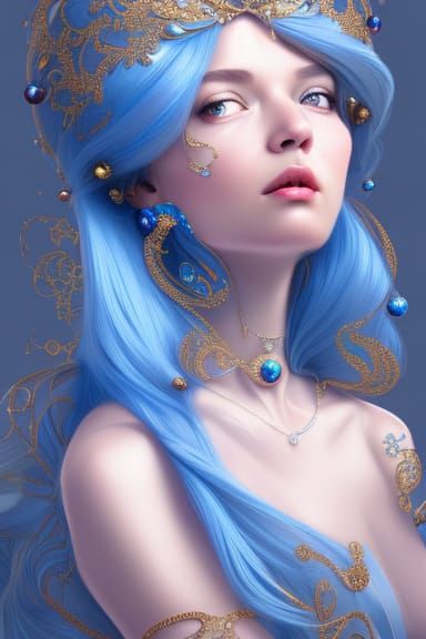 Beautiful Duchess With Blue Hair With Christmas Ornaments as Hair Accessories 4