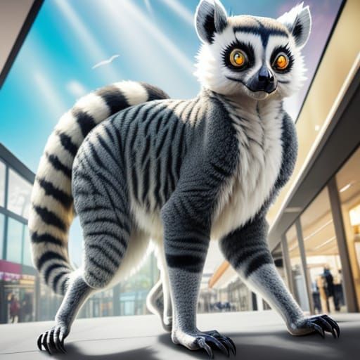 Ring-Tailed Lemur in a Mall: Cartoon Concept Art