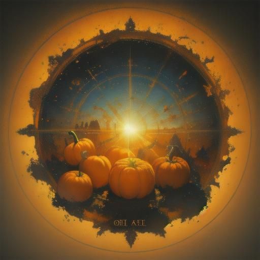 Pumpkins on White Background as Oil Painting