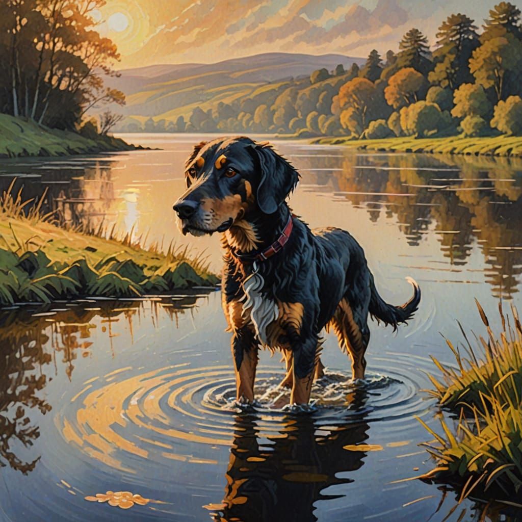 Water Hound in Irish Lake: Fauvist Impressionism