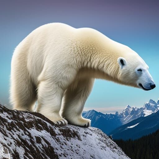 polar bear stands on a snowy mountain top