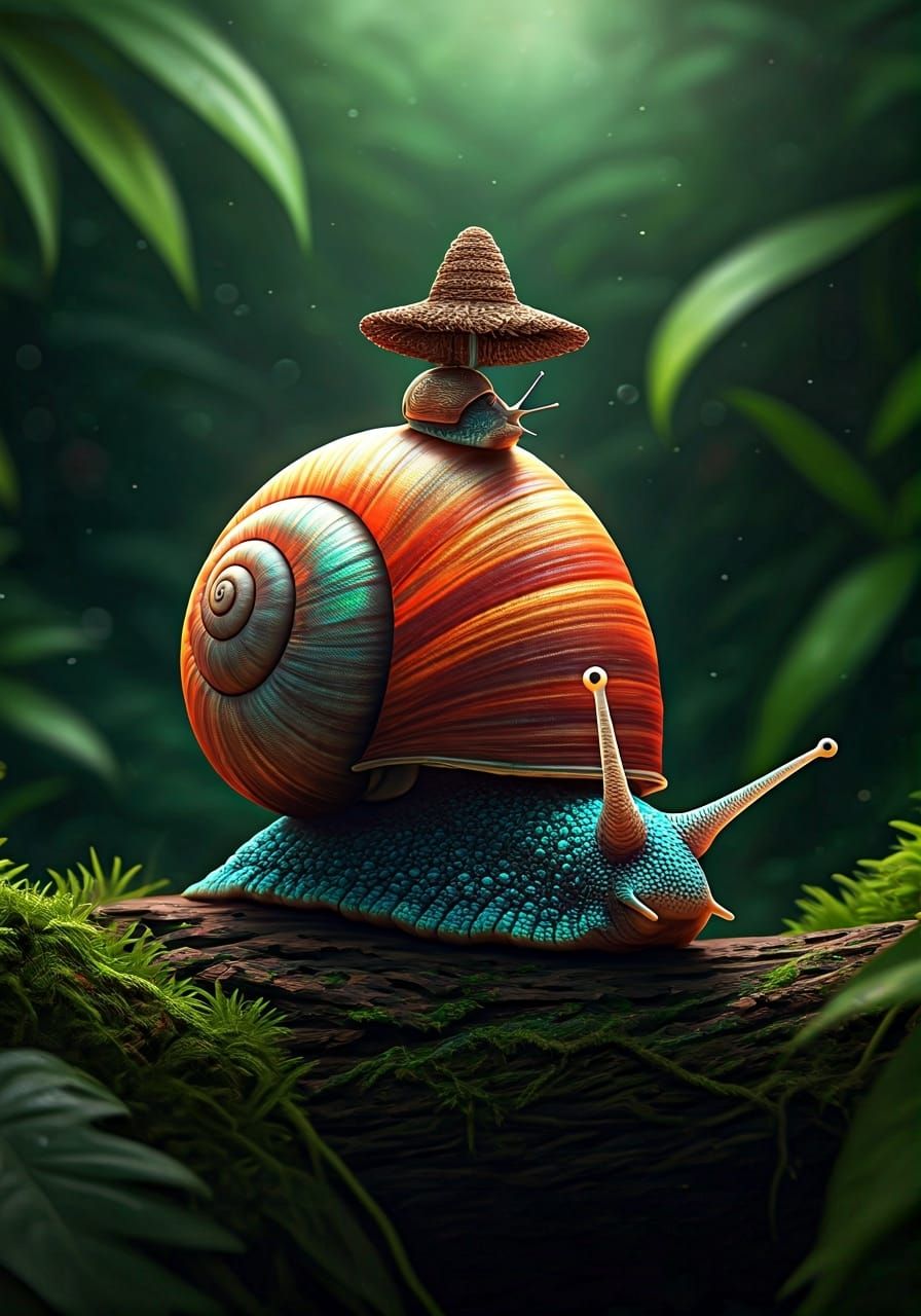 Vibrant Snails in Tropical Habitat with Iridescent Shells