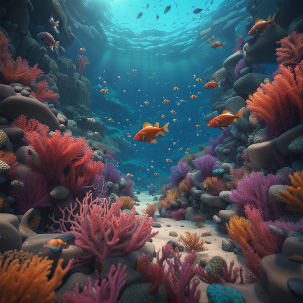 Colorful Coral Reef Scene in Detailed Digital Painting