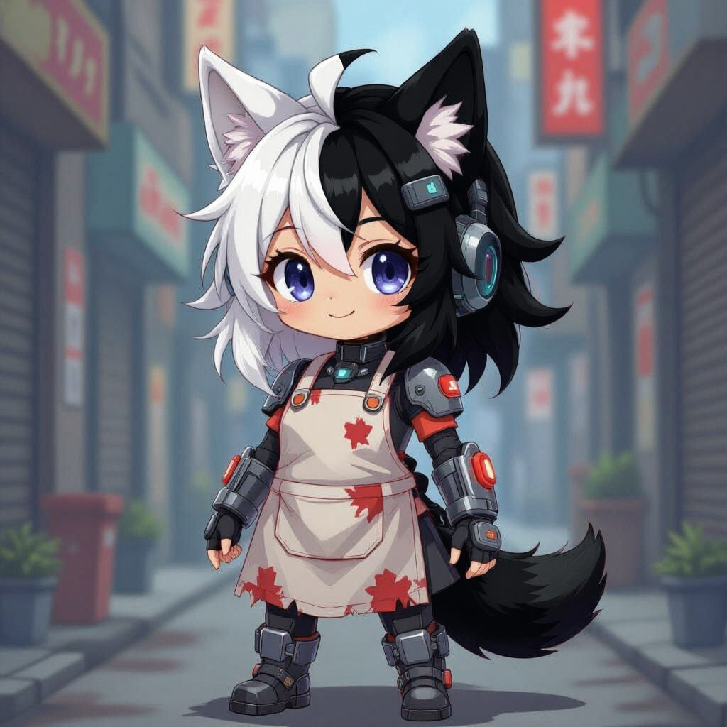 Cybernetic Anime Wolf Girl with Pink Hair