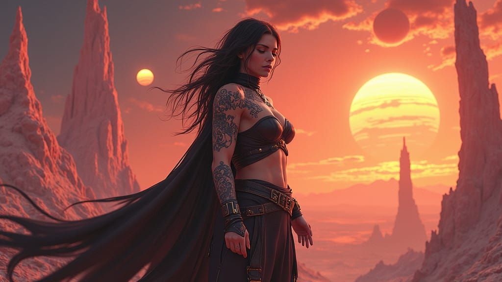 Ethereal Gothic Warrior on a Celestial Planet