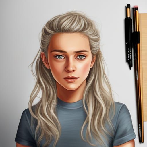 Realistic Portrait of a Girl with White Hair