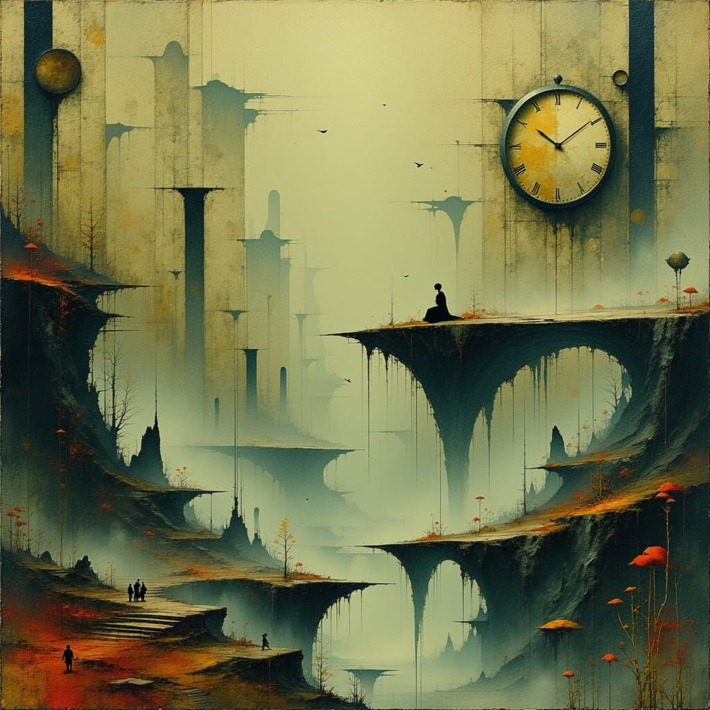 Surreal Dreamscape with Melting Clocks in Digital Painting S...