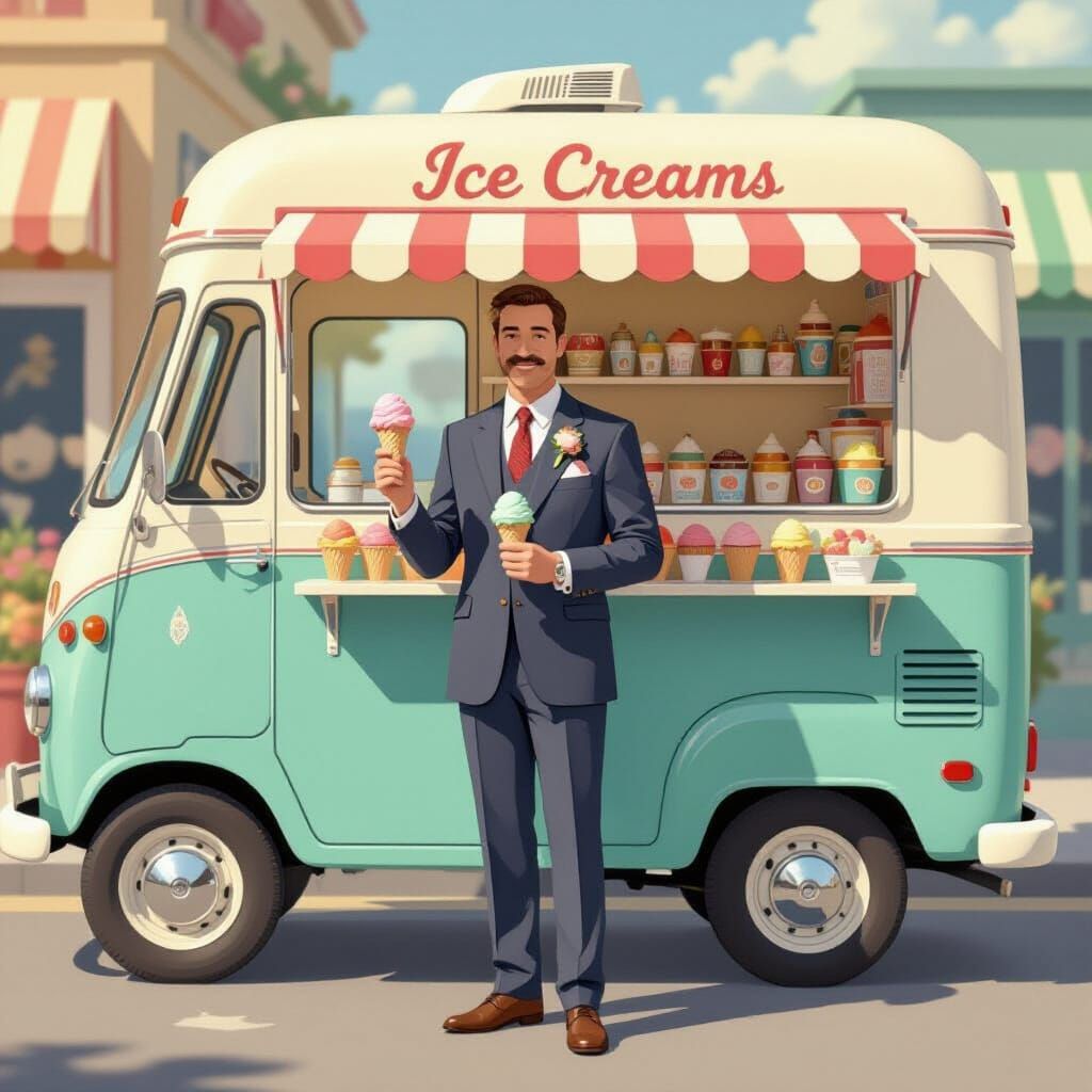 Whimsical Ice Cream Truck Scene in Pastel Hues