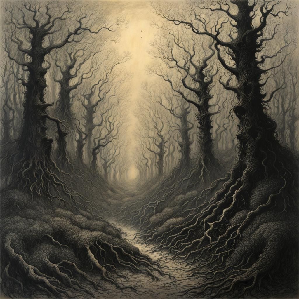 Eldritch Forest in Dark Surrealist Style