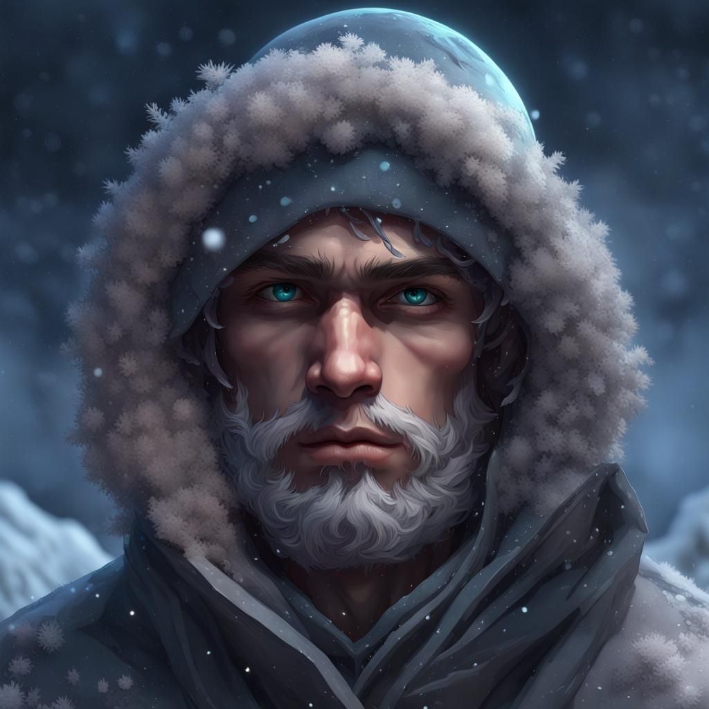 Cosmic Eyes Portrait in Hyperdetailed Winter Landscape