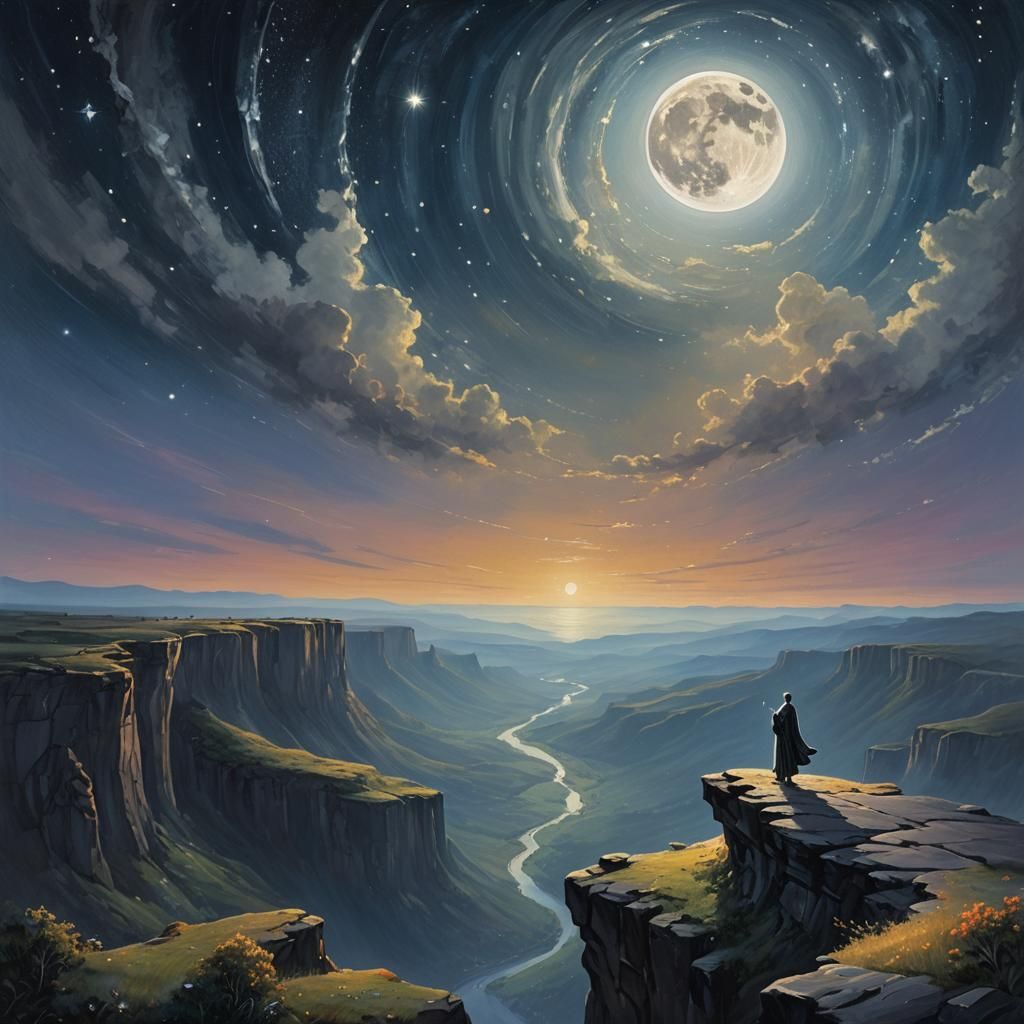 Ethereal Dancer on Cliff Edge Under Moonlight