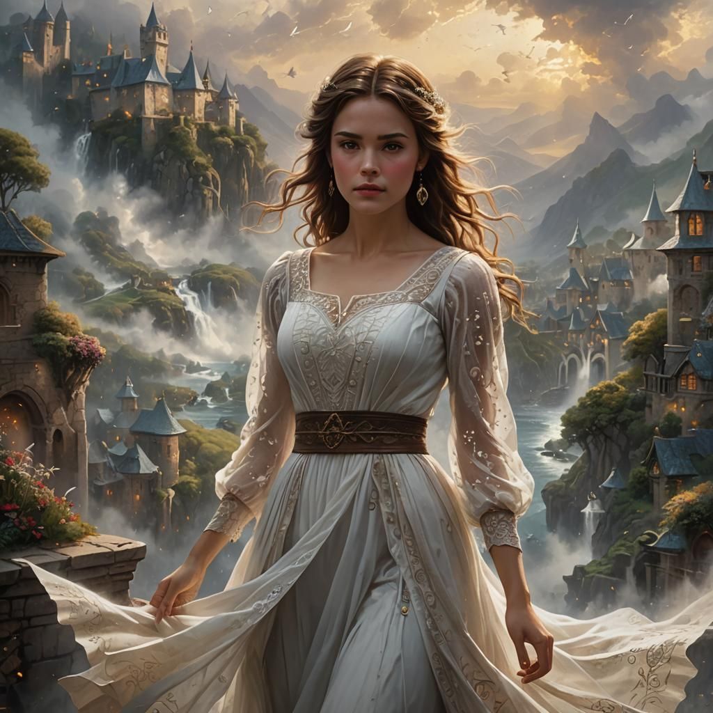 Ethereal Woman in White Dress: Digital Matte Painting