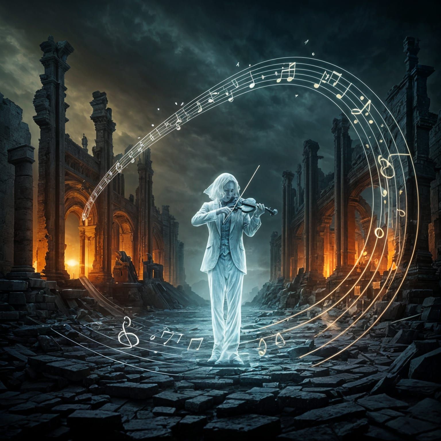Ethereal Phantom Musical Staff in Ruins: Splash Art