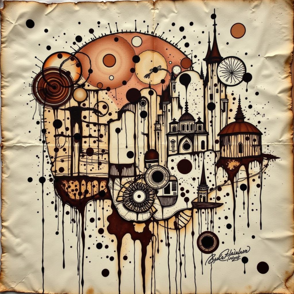 Abstract Coffee Stain and Blueberry Ink Texture