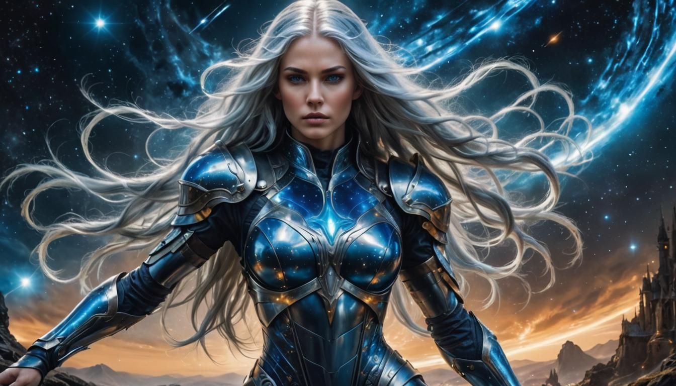 Celestial Goddess with Galaxy Skin in Hyperrealism