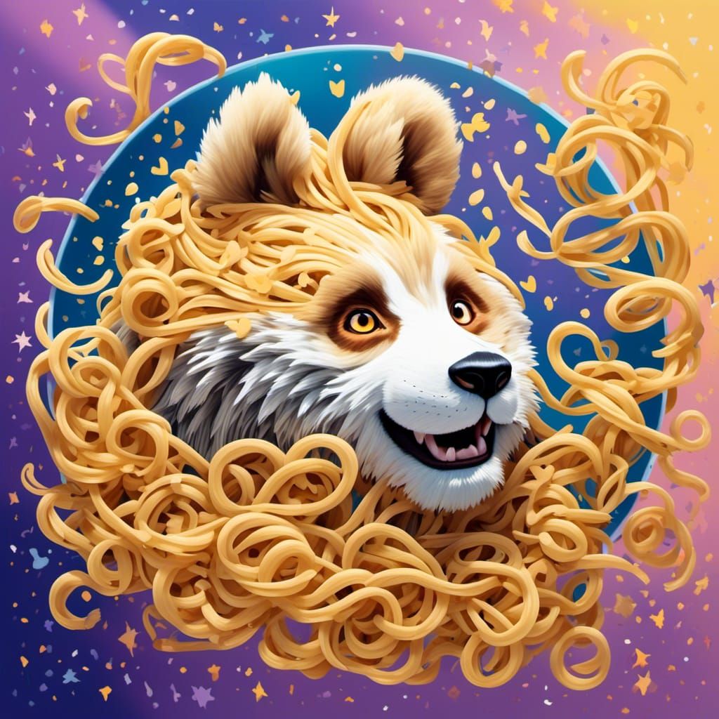 Panda Starry Night in Retro Pasta3D Style