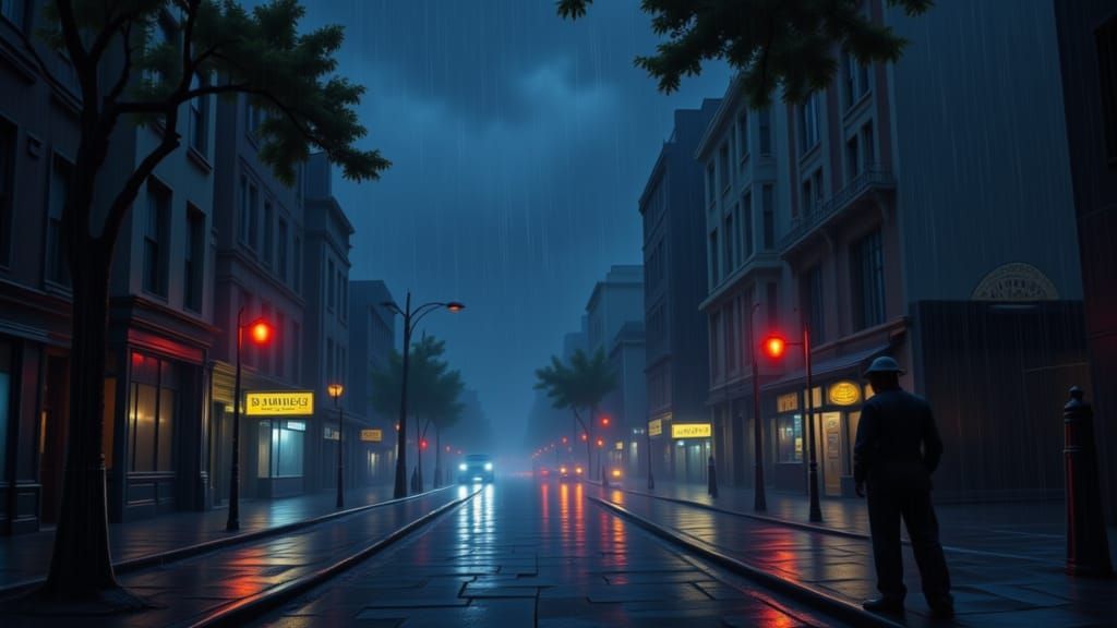 Rainy Night in Georgia Cityscape