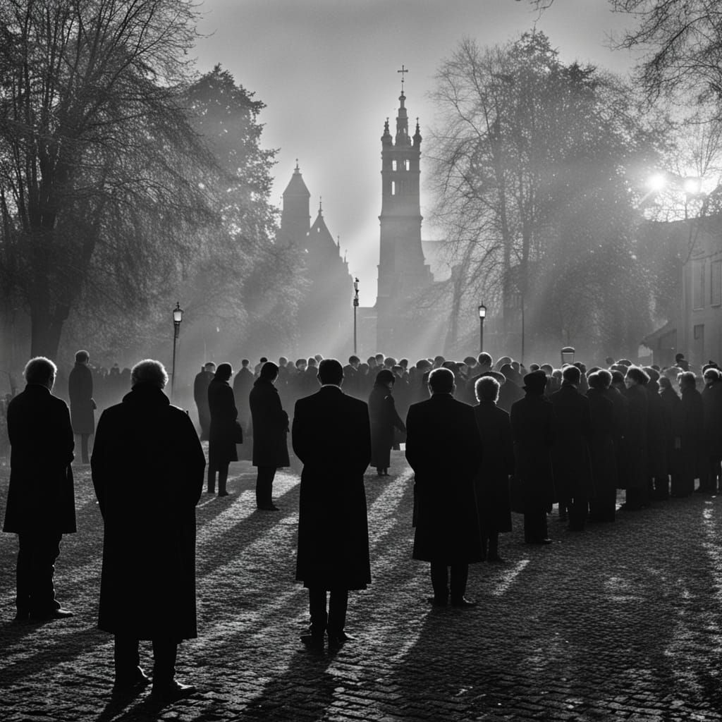 Mourners at Autumn Funeral in Wrocław, Poland