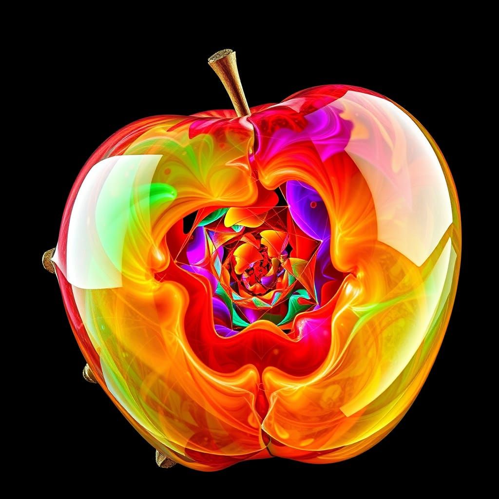 Vibrant Surrealist Close-Up of an Apple's Hidden World