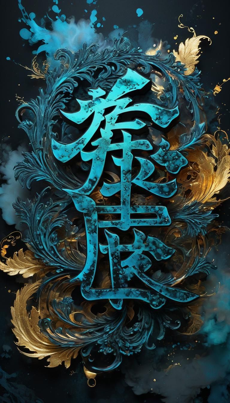 Surreal Ghost Kanji in Splatter Art Style