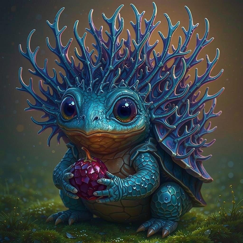Adorable Frog-Tortoise Creature with Teal and Purple Spines