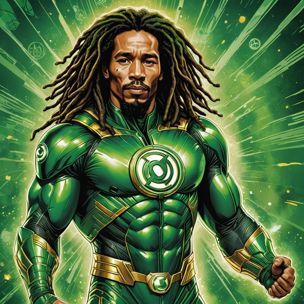 Green Lantern Reggae Superhero Comic Book Portrait
