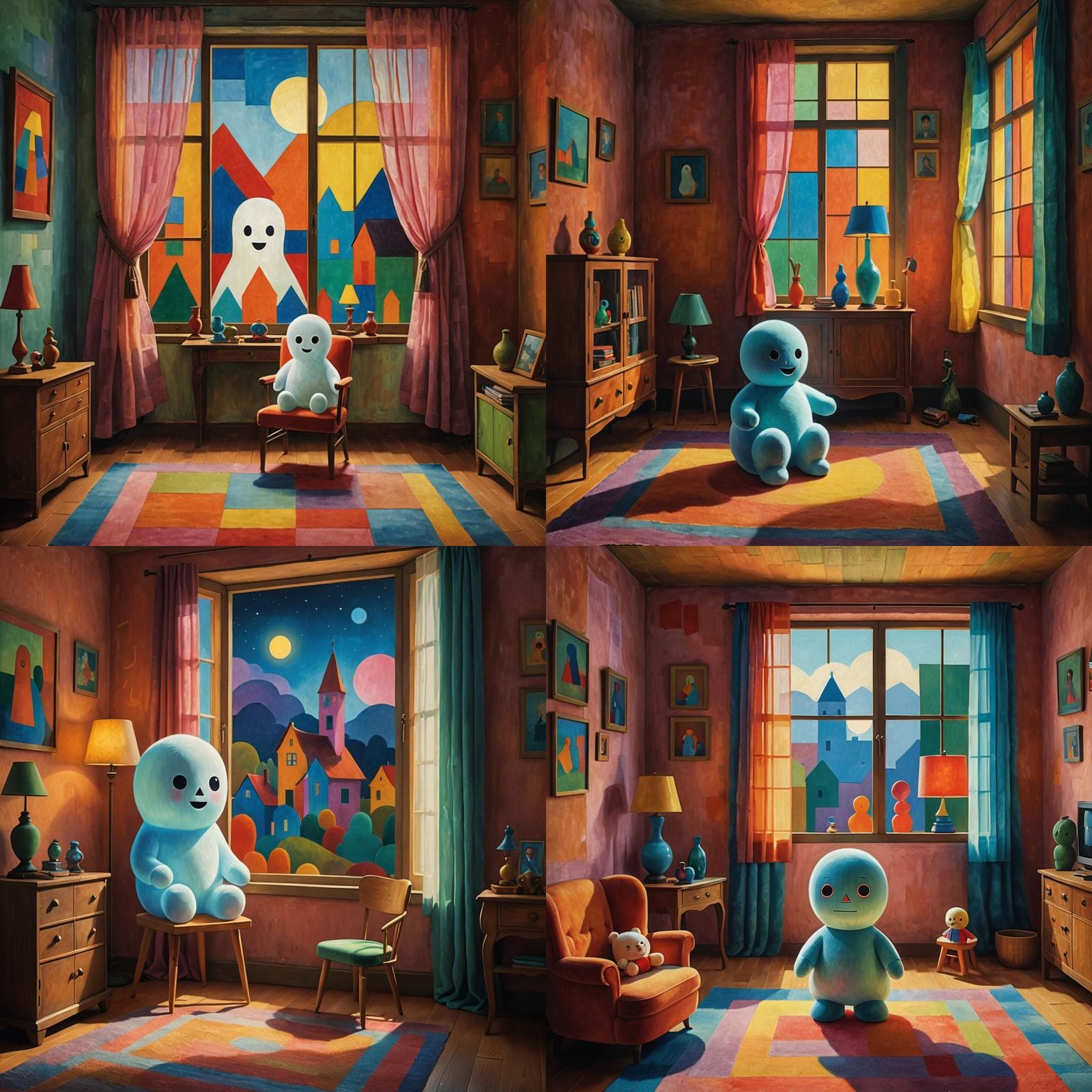 Ghost in Retro Room, Oil Painting Style