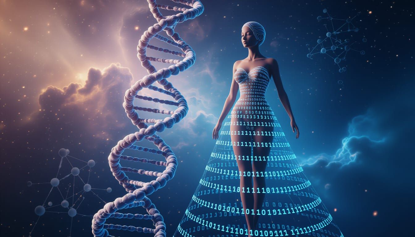 DNA to Woman Transformation in Cosmic Sci-Fi Art