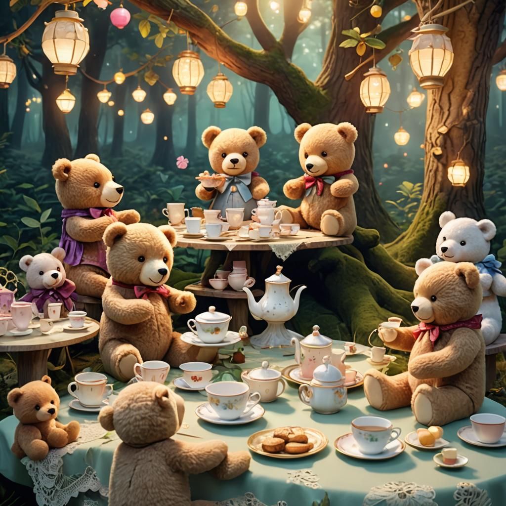 Teddy Bears' Enchanting Forest Tea Party in 3D