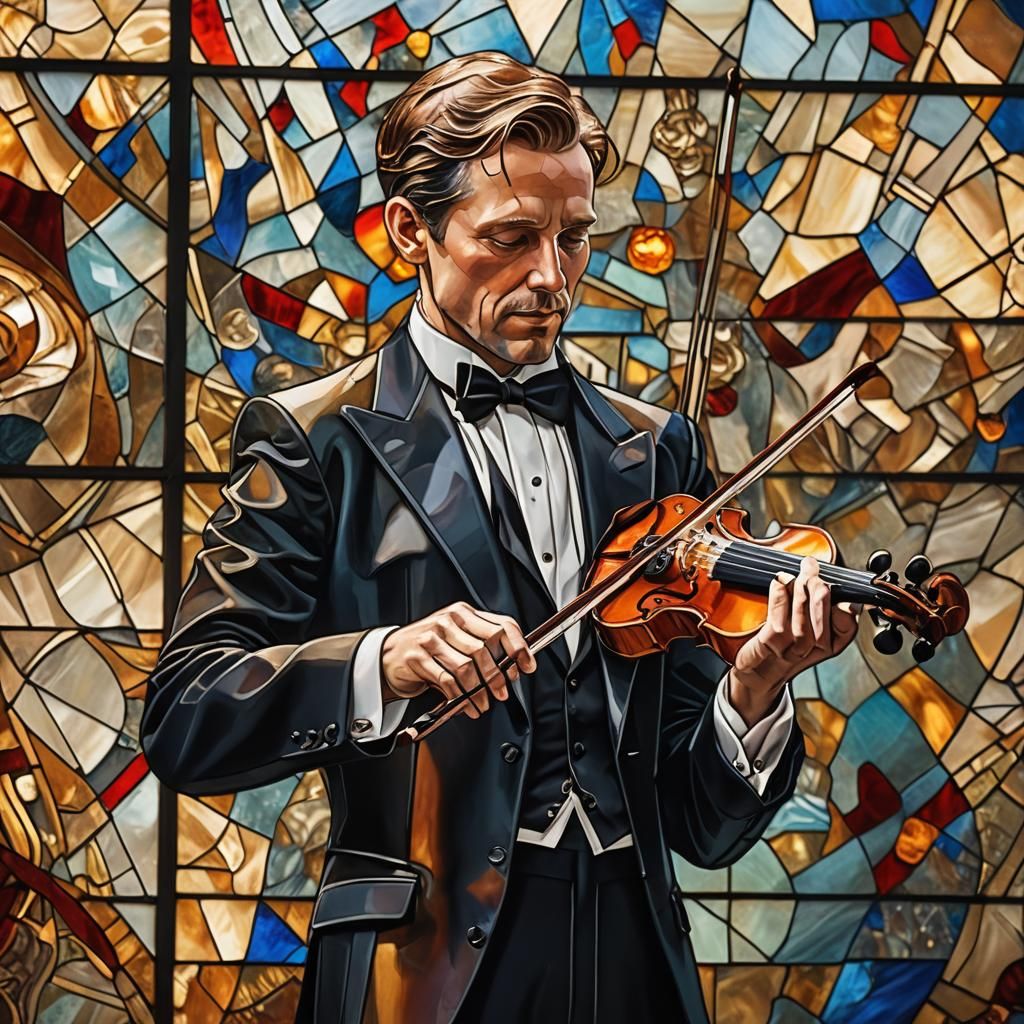 Stained Glass Violinist in Concert Hall