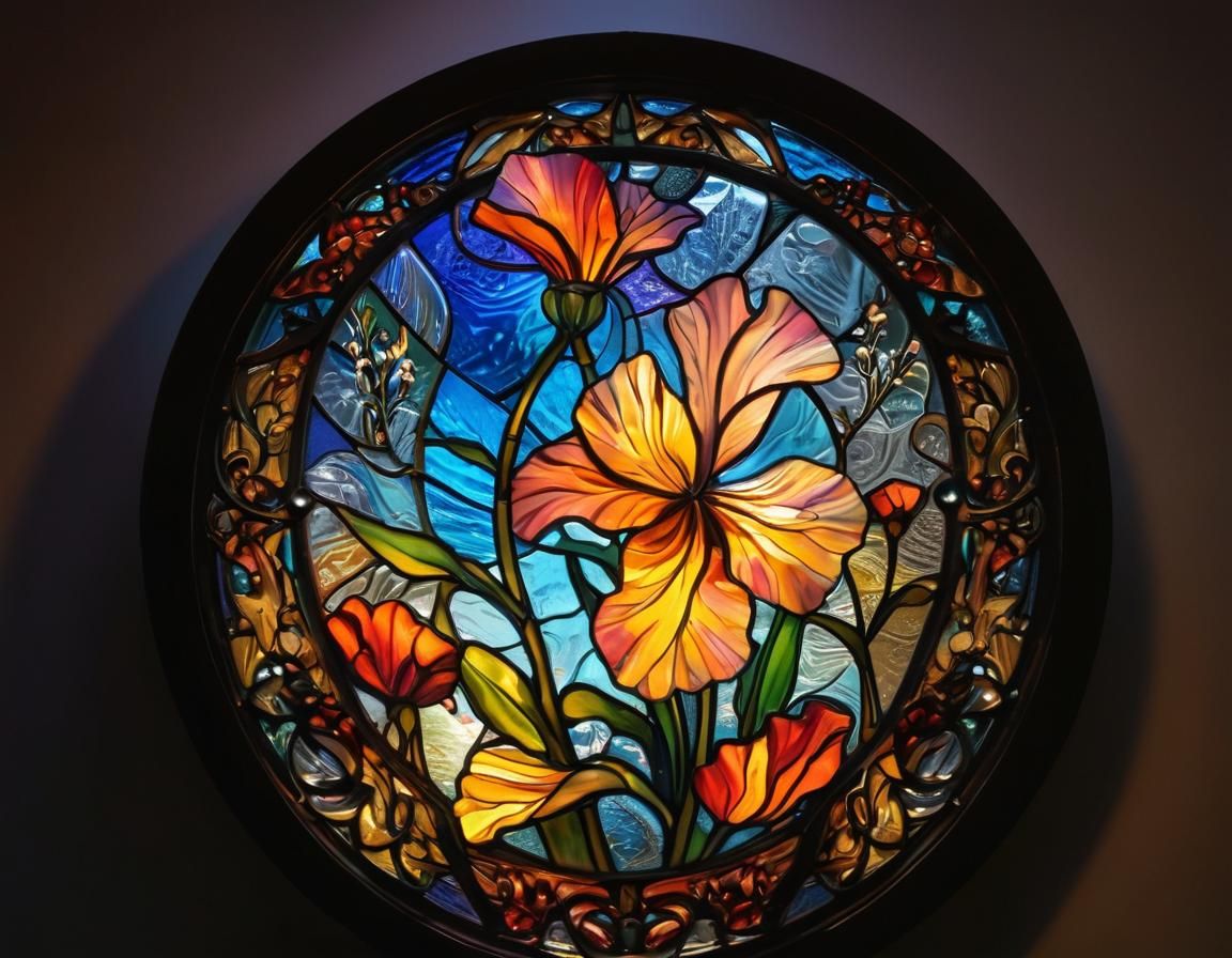 Art Nouveau Stained Glass Flower in Hand