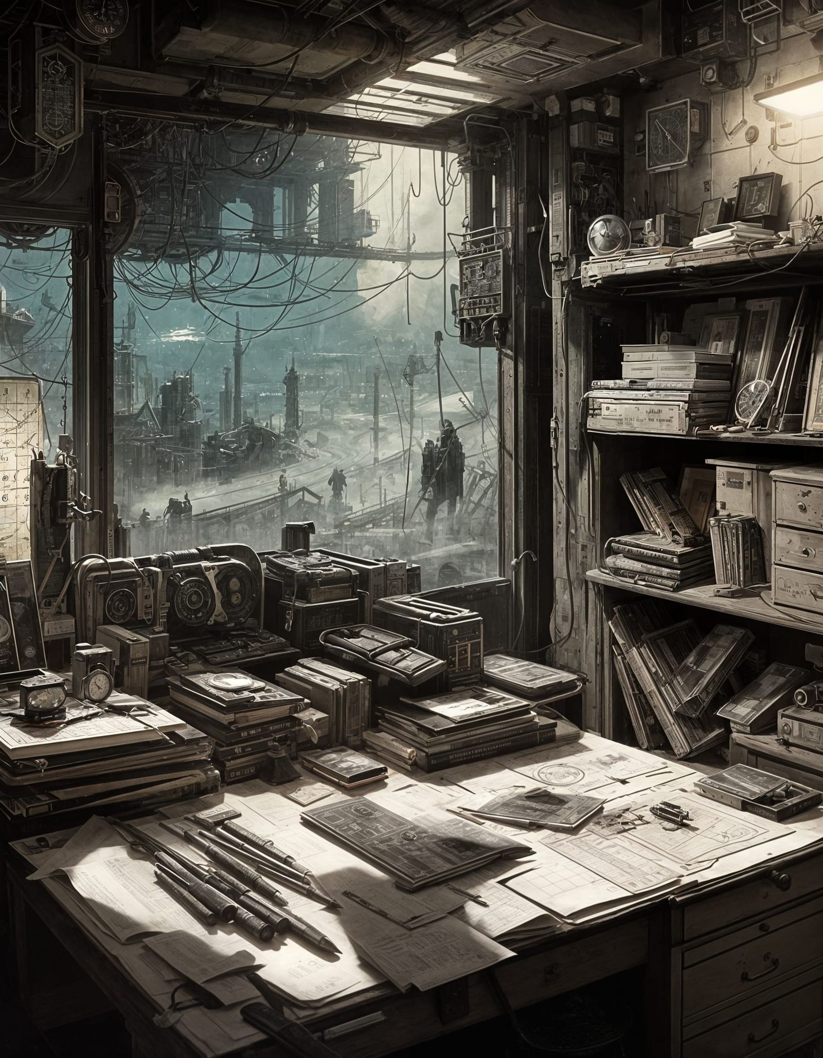Detailed Desk with Math Tools in Concept Art Style