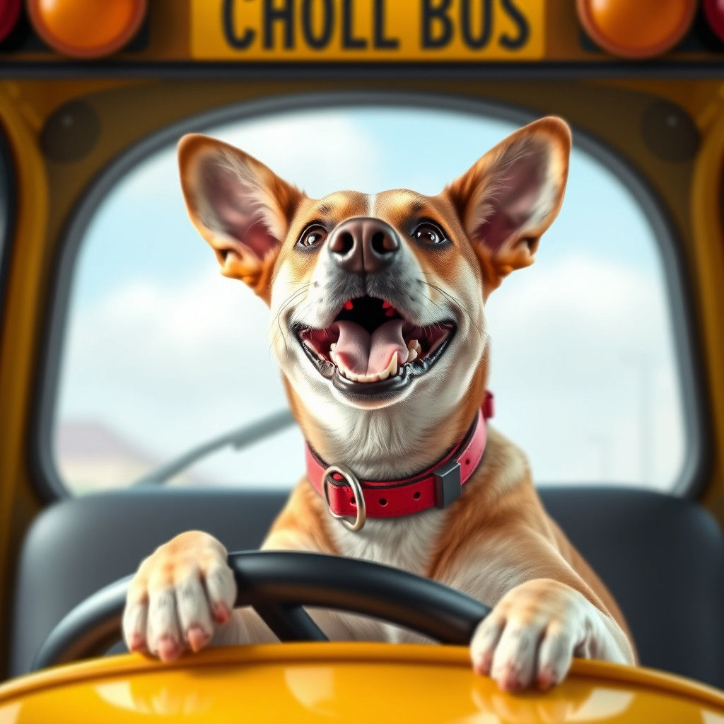 Dog Driving a School Bus