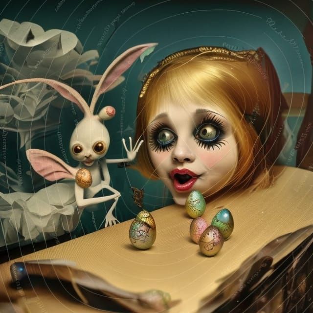 Evil Easter Bunny in Golden Age Macabre Fairy Tale