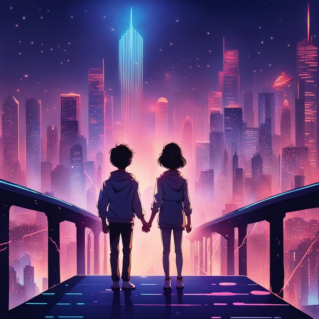 Anime-Style Musical Bridge in a Futuristic City
